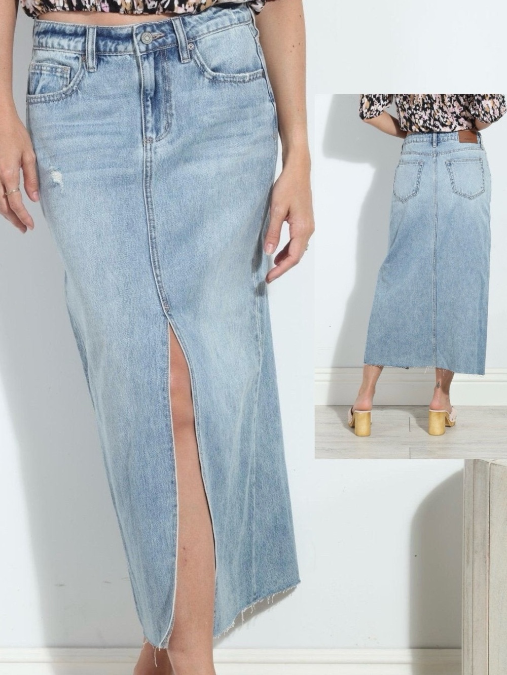 Hidden Peyton Denim Midi Skirt -Light Wash